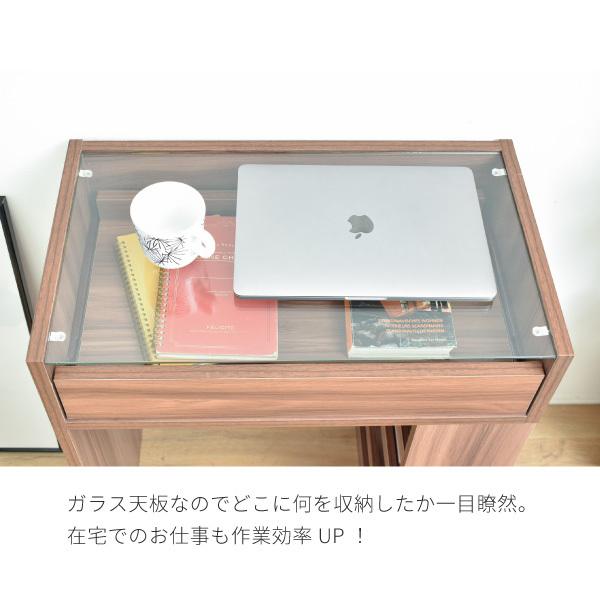 ガラスデスク 幅60 奥行35.5 高さ39.5 ガラス天板 ガラステーブル 引き出し ロータイプ ローデスク ローテーブル ドレッサー 兼 デスク 本棚付き |  | 04