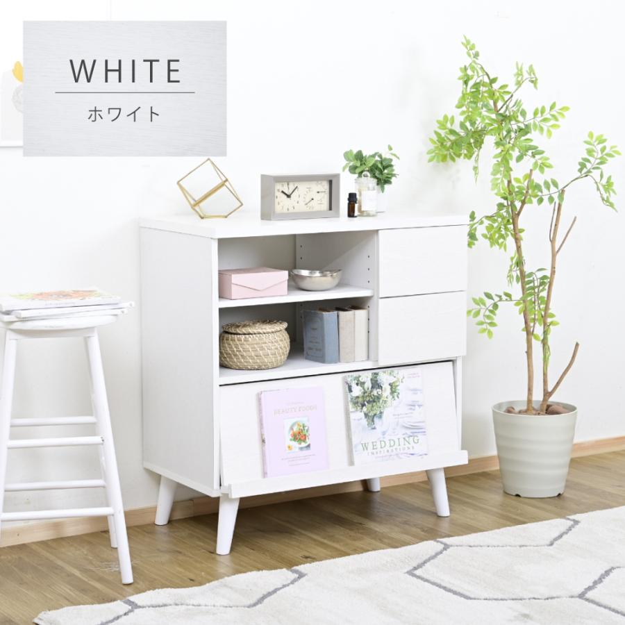 キャビネット 北欧 ディスプレイラック おしゃれ リビングボード ハイタイプ リビングチェスト フラップ サイドボード ホワイト ブラウン フラップ扉 幅75 |  | 16