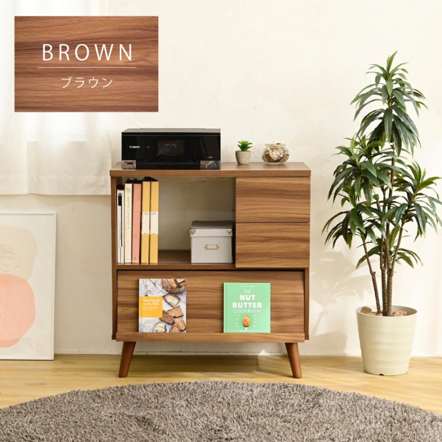 キャビネット 北欧 ディスプレイラック おしゃれ リビングボード ハイタイプ リビングチェスト フラップ サイドボード ホワイト ブラウン フラップ扉 幅75 |  | 17