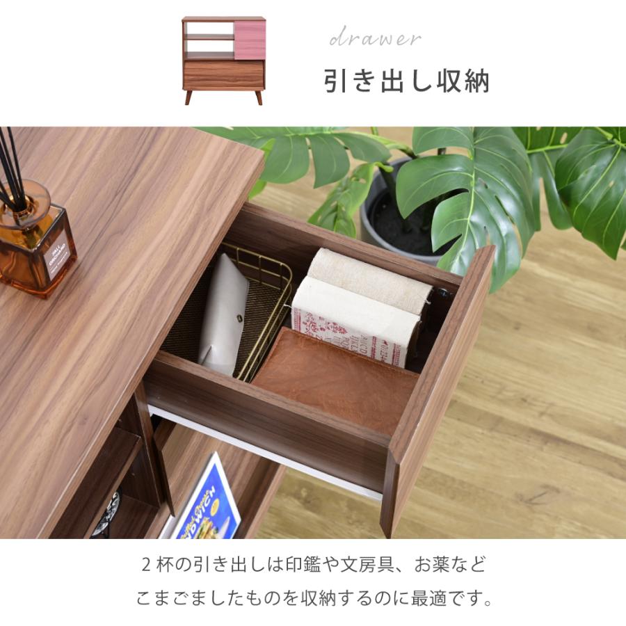 キャビネット 北欧 ディスプレイラック おしゃれ リビングボード ハイタイプ リビングチェスト フラップ サイドボード ホワイト ブラウン フラップ扉 幅75 |  | 06