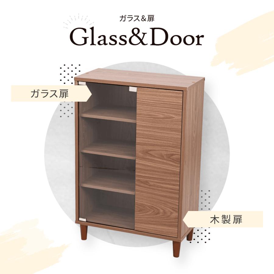 サイドボード 北欧 キャビネット ガラス扉 スリムラック 扉付き 木製 薄型 リビングキャビネット 脚付き 北欧 リビング収納 サイドボード コンパクト 幅60cm |  | 05