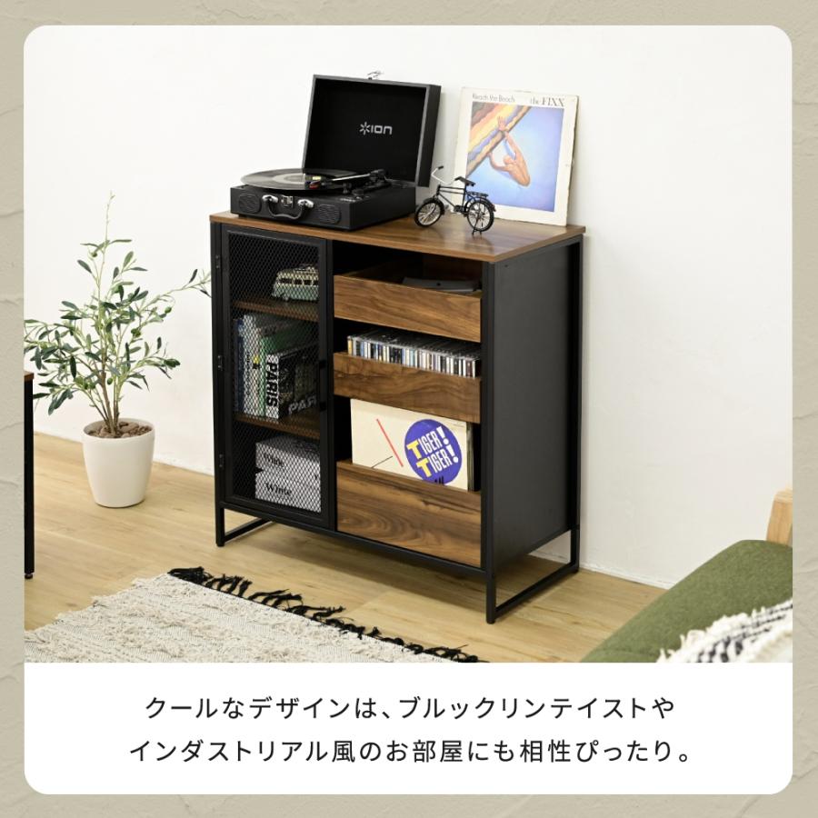 扉付きキャビネット リビングボード ハイタイプ サイドボード幅80 収納棚 チェスト スチール 鉄 鉄製 リビング収納 引き出し 高級感 ブラック 黒 |  | 16