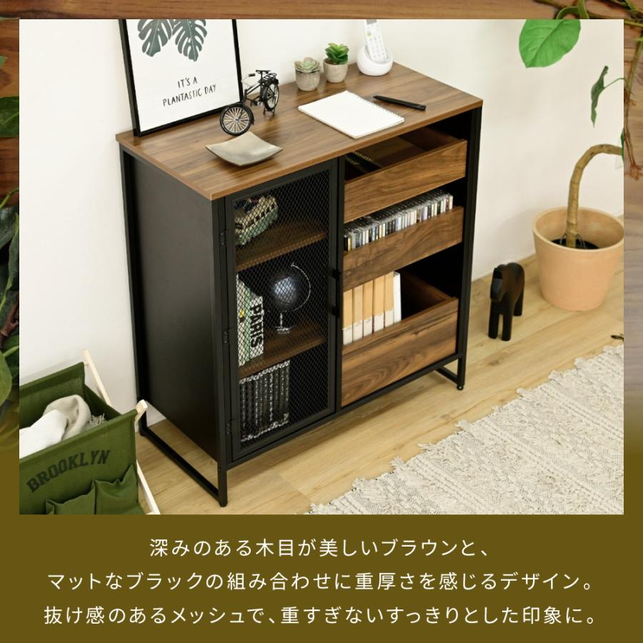 扉付きキャビネット リビングボード ハイタイプ サイドボード幅80 収納棚 チェスト スチール 鉄 鉄製 リビング収納 引き出し 高級感 ブラック 黒 |  | 03