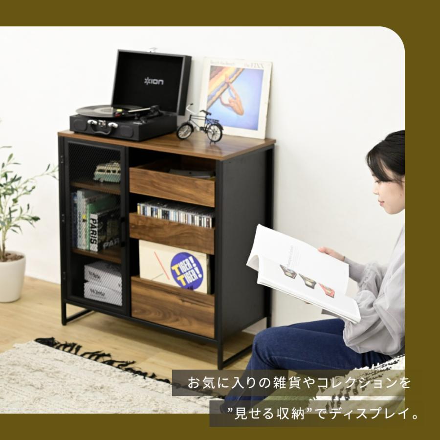 扉付きキャビネット リビングボード ハイタイプ サイドボード幅80 収納棚 チェスト スチール 鉄 鉄製 リビング収納 引き出し 高級感 ブラック 黒 |  | 04