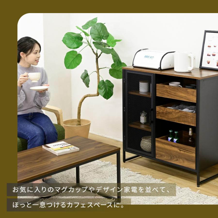 扉付きキャビネット リビングボード ハイタイプ サイドボード幅80 収納棚 チェスト スチール 鉄 鉄製 リビング収納 引き出し 高級感 ブラック 黒 |  | 05