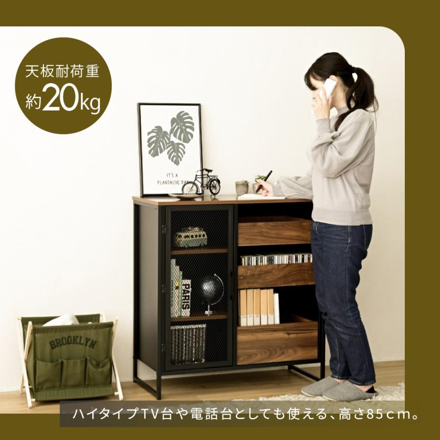 扉付きキャビネット リビングボード ハイタイプ サイドボード幅80 収納棚 チェスト スチール 鉄 鉄製 リビング収納 引き出し 高級感 ブラック 黒 |  | 06