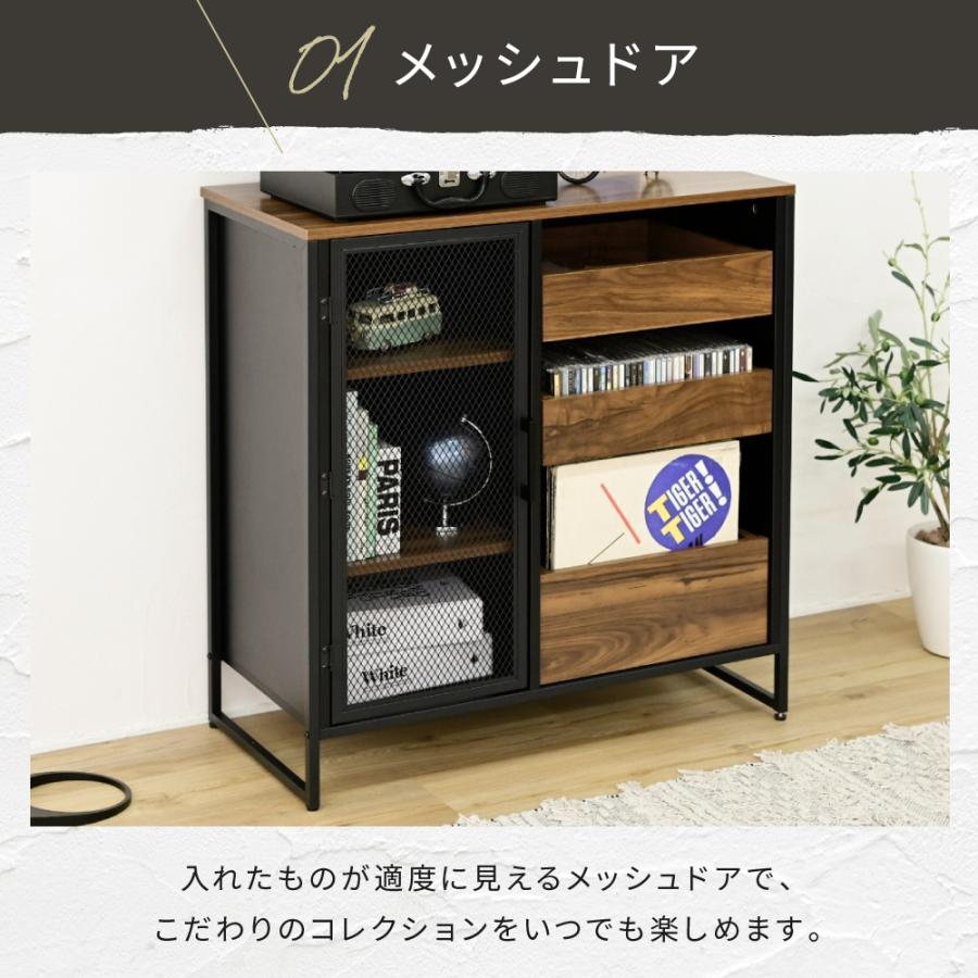 扉付きキャビネット リビングボード ハイタイプ サイドボード幅80 収納棚 チェスト スチール 鉄 鉄製 リビング収納 引き出し 高級感 ブラック 黒 |  | 08