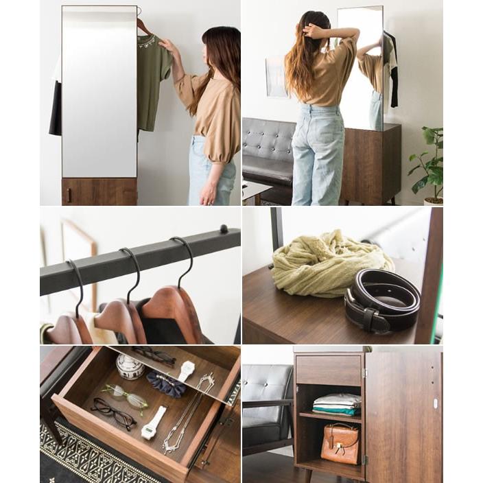 ハンガーラック ミラー付き 収納付き ドレッサー 姿見 全身 鏡 スリム 省スペース 洋服掛け ハンガー掛け コートハンガー 物干し 室内干し 引き出し玄関収納 |  | 01