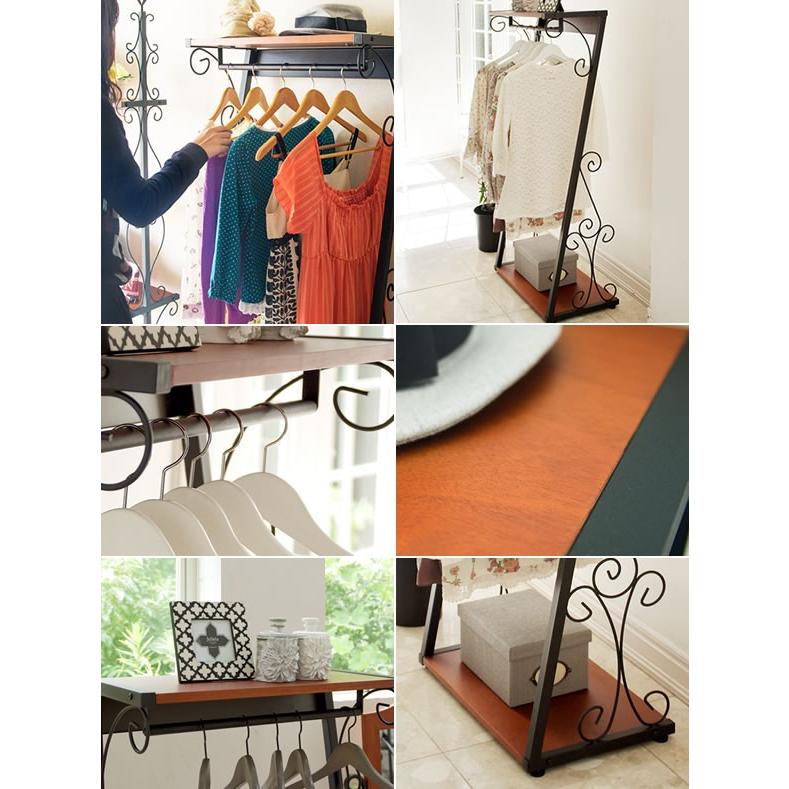 ハンガーラック 幅60cm 棚付き 木目 スリム ブティックハンガーラック ハンガー コートハンガー コート掛け 丈夫 頑丈 洋服 洋服掛け かばん掛け 帽子掛け |  | 01