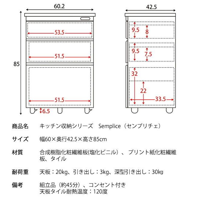 キッチンラック キャスター付き 大容量 収納 タイル コンセント付き 幅60cm スリム キッチン収納 キッチンワゴン 食器棚 作業台 カントリー ひとり暮らし |  | 16