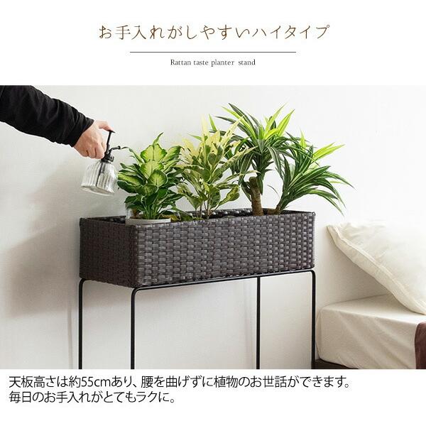 プランタースタンド プラントBOX 観葉植物入れ 植木鉢スタンド 人工ラタン 玄関 リビング 待合室 サイドテーブル 幅60cm ハイタイプ コンパクト インテリア |  | 03