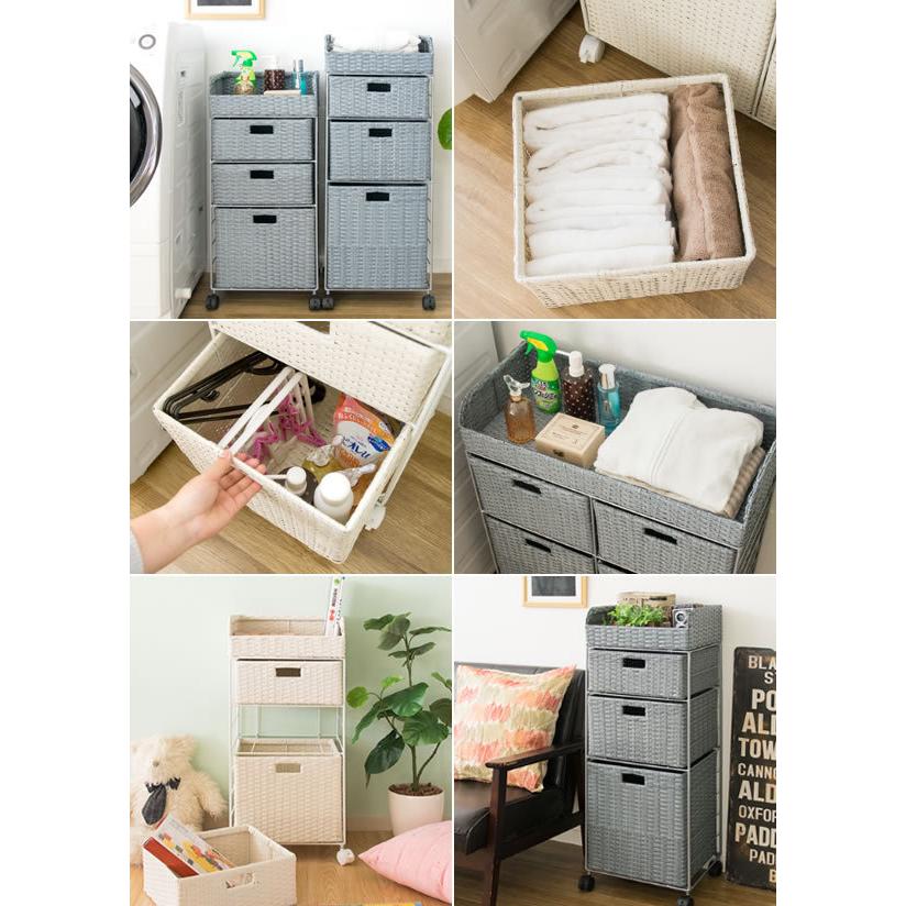 ラタン ランドリーチェスト 3段 高さ94cm キャスター付き サイドチェスト 衣類収納 ランドリーラック 収納棚 軽量 引き出し 収納 洗濯物収納 リビング収納 |  | 01