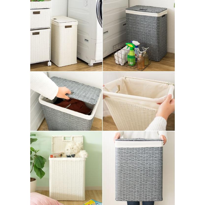 ランドリーボックス ふた付 ラタン風 スリム 洗濯かご 洗濯物入れ 脱衣ボックス ランドリー収納 ストッカー 新聞入れ おもちゃ入れ 軽い すき間 隙間 大容量 |  | 01