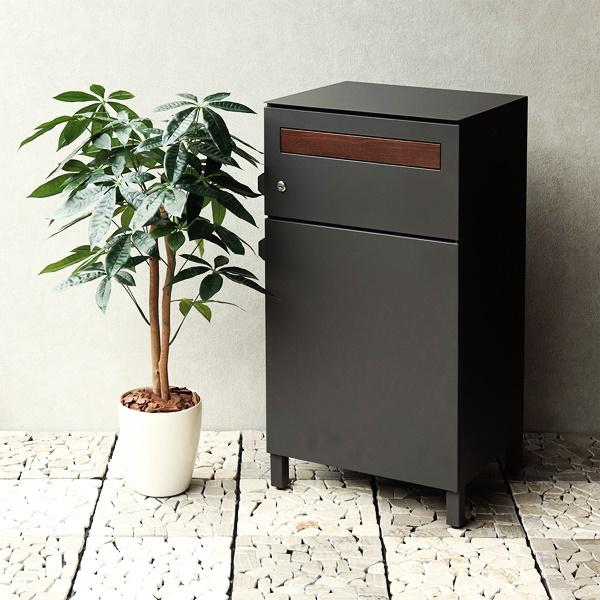 宅配ボックス付ポスト 置き型 鍵付き メールボックス 郵便受け スタンドポスト おしゃれ レトロ ダークグレー グレージュ 木目 屋外 Gian-ジャン- |  | 03