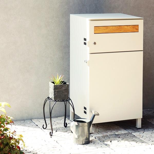 宅配ボックス付ポスト 置き型 鍵付き メールボックス 郵便受け スタンドポスト おしゃれ レトロ ダークグレー グレージュ 木目 屋外 Gian-ジャン- |  | 04