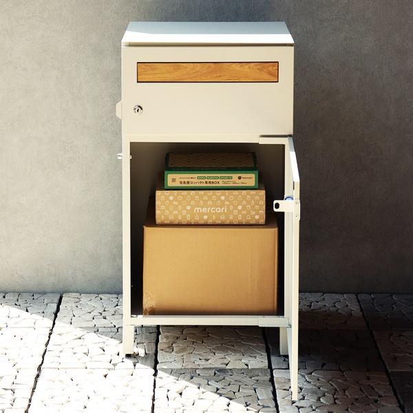 宅配ボックス付ポスト 置き型 鍵付き メールボックス 郵便受け スタンドポスト おしゃれ レトロ ダークグレー グレージュ 木目 屋外 Gian-ジャン- |  | 07
