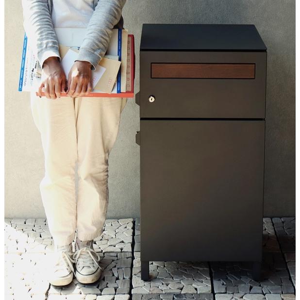 宅配ボックス付ポスト 置き型 鍵付き メールボックス 郵便受け スタンドポスト おしゃれ レトロ ダークグレー グレージュ 木目 屋外 Gian-ジャン- |  | 08