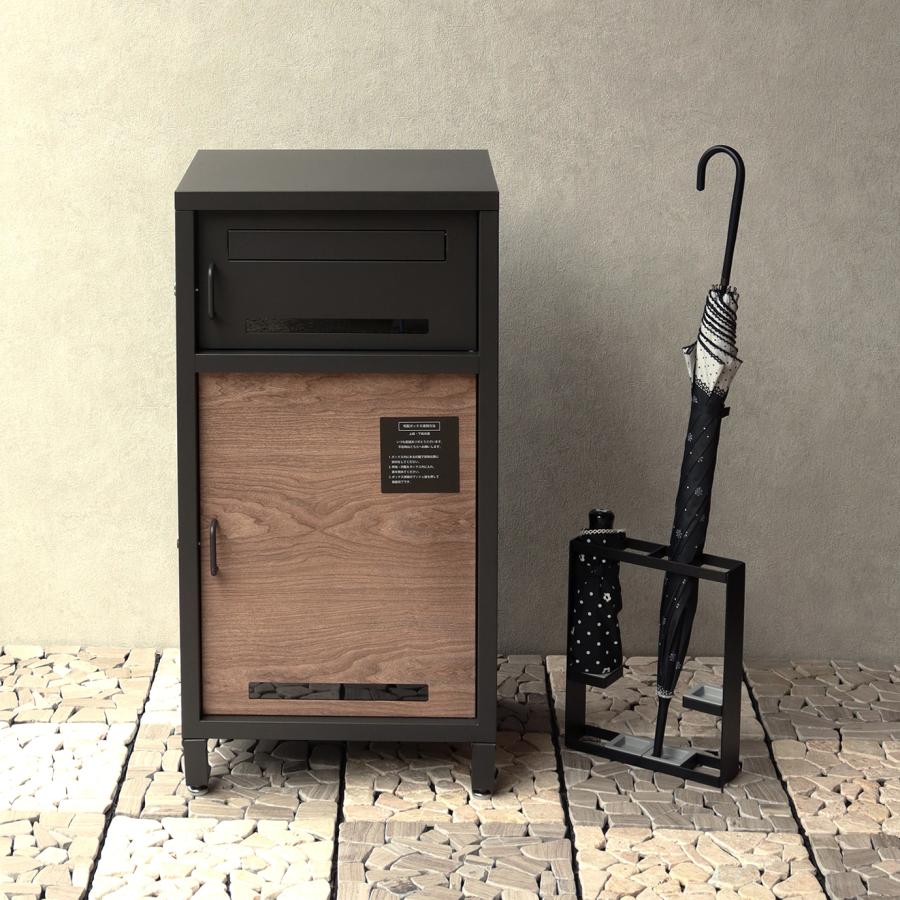 宅配ボックス付ポスト 郵便ポスト メールボックス 一戸建て用 一体型 郵便受け スタンドポスト おしゃれ 北欧 カントリー モダン 木目 ティムグレー アイボリー | ブランド登録なし | 03
