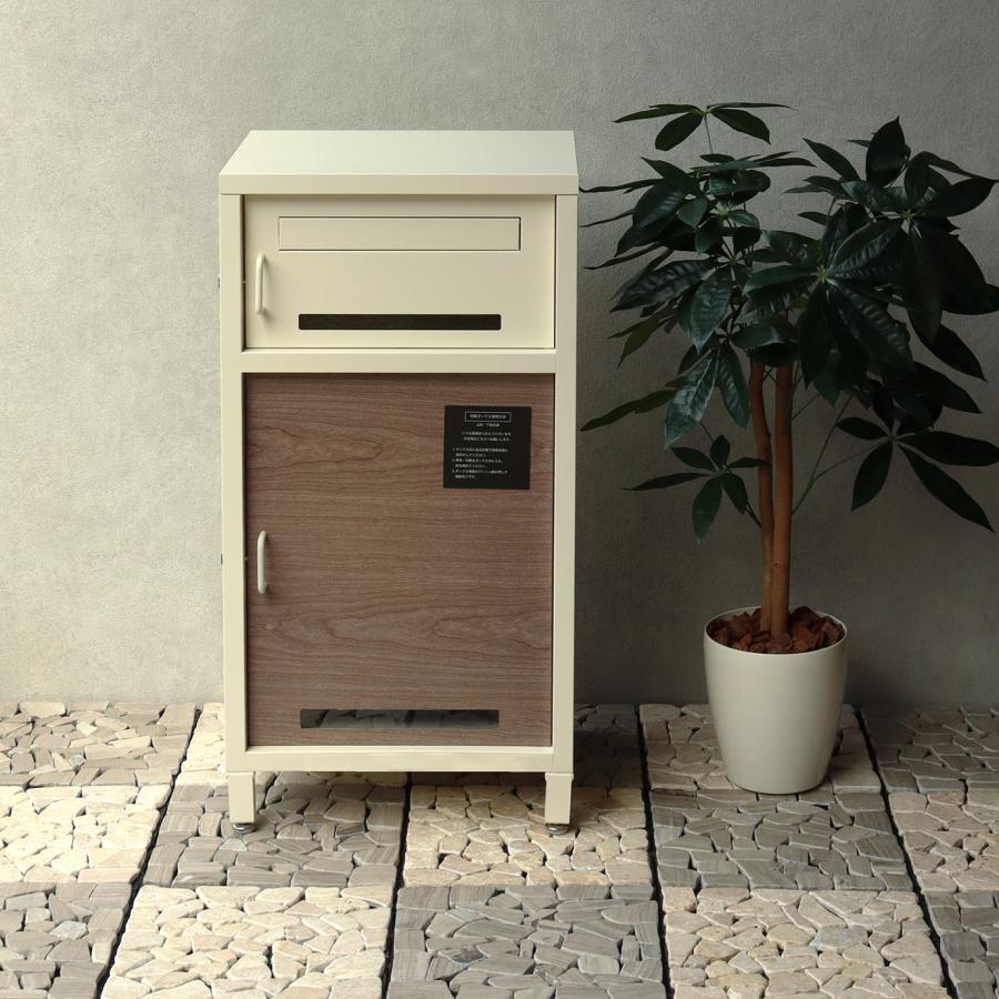 宅配ボックス付ポスト 郵便ポスト メールボックス 一戸建て用 一体型 郵便受け スタンドポスト おしゃれ 北欧 カントリー モダン 木目 ティムグレー アイボリー | ブランド登録なし | 04