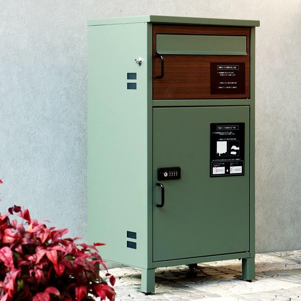 宅配ボックス付ポスト 郵便ポスト おしゃれ スタンドポスト 宅配ボックス 郵便受け 北欧 レトロ モダン アンティーク 鍵付き ダイヤル錠 グリーン グレージュ | ブランド登録なし | 03