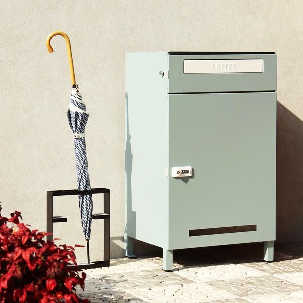 宅配ボックス付ポスト 郵便ポスト おしゃれ スタンドポスト 宅配ボックス 郵便受け 北欧 レトロ モダン アンティーク 鍵付 ダイヤル錠 ブルーグレー グレージュ | ブランド登録なし | 04