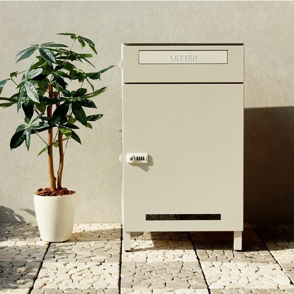 宅配ボックス付ポスト 郵便ポスト おしゃれ スタンドポスト 宅配ボックス 郵便受け 北欧 レトロ モダン アンティーク 鍵付 ダイヤル錠 ブルーグレー グレージュ | ブランド登録なし | 05