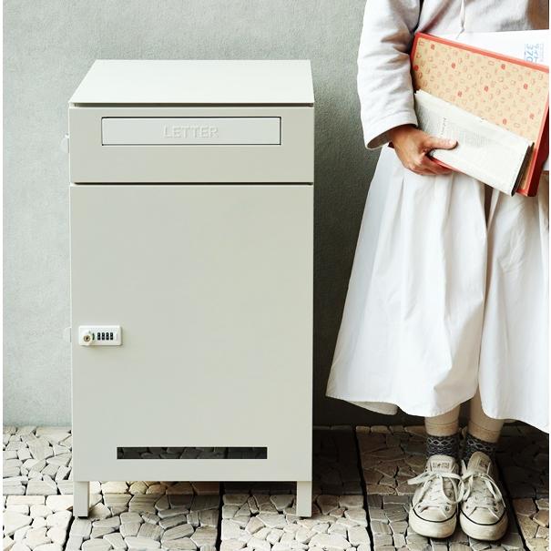 宅配ボックス付ポスト 郵便ポスト おしゃれ スタンドポスト 宅配ボックス 郵便受け 北欧 レトロ モダン アンティーク 鍵付 ダイヤル錠 ブルーグレー グレージュ | ブランド登録なし | 10