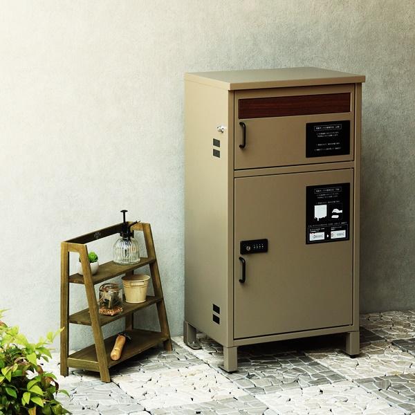 宅配ボックス ポスト付 郵便受け 鍵付き おしゃれ メールボックス 一戸建て 屋外 置き配 北欧 カントリー ダークグレー ミルクティーベージュ 木目 モダン | ブランド登録なし | 06
