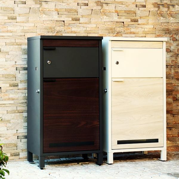 宅配ボックス付ポスト ポスト付宅配ボックス スタンドポスト 宅配BOX 置き型 自立 郵便ポスト 鍵付き おしゃれ 北欧 モダン レトロ ダークグレー ホワイト 木目 | ブランド登録なし | 02