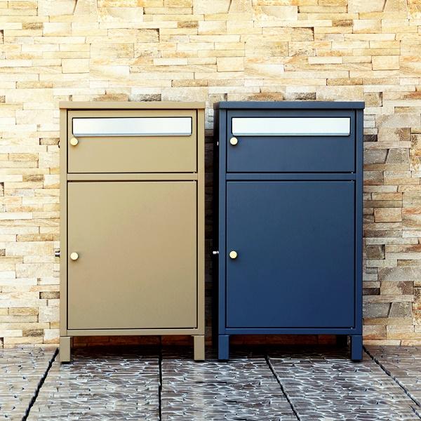 宅配ボックス付ポスト 郵便ポスト 郵便受け ポスト一体型 宅配ポスト メールボックス 宅配BOX 一戸建て用 自立式 スタンドタイプ ネイビーブルー ベージュ | ブランド登録なし | 03