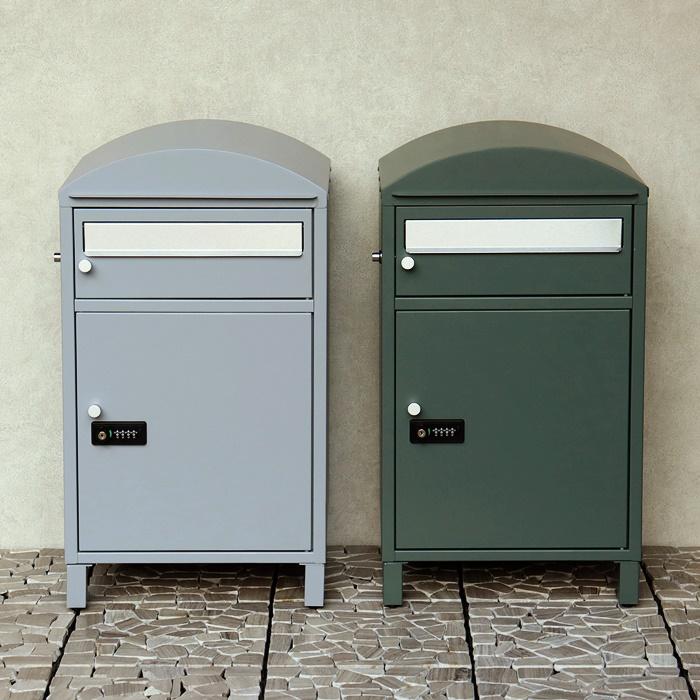 ポスト付 宅配ボックス スタンド型 自立 郵便ポスト グレー グリーン 郵便受け おしゃれ 北欧 モダン レトロ シンプル 一戸建て 玄関前 アンティーク 鍵付き | ブランド登録なし | 03