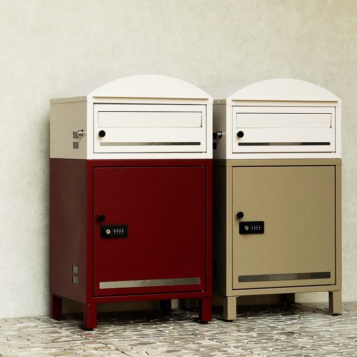 ポスト付 宅配ボックス スタンド型 自立 郵便ポスト ボルドー ベージュ 郵便受け おしゃれ 北欧 モダン レトロ シンプル 一戸建て 新聞受け アンティーク 鍵付き | ブランド登録なし