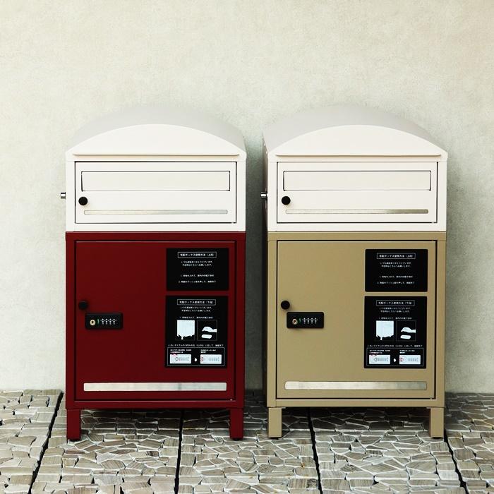 ポスト付 宅配ボックス スタンド型 自立 郵便ポスト ボルドー ベージュ 郵便受け おしゃれ 北欧 モダン レトロ シンプル 一戸建て 新聞受け アンティーク 鍵付き | ブランド登録なし | 03