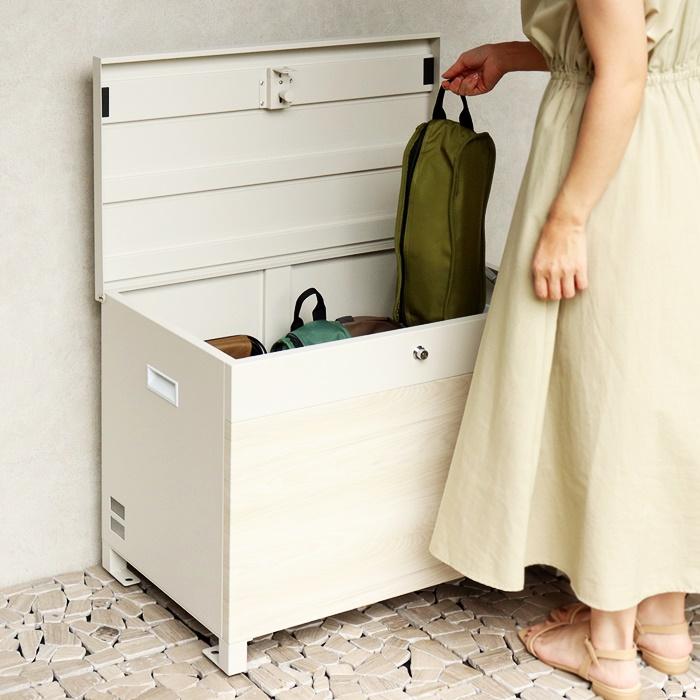 ベンチ収納宅配ボックス 宅配ボックス 一戸建て 収納ボックス 不在対策 再配達防止 一軒家 玄関前 おしゃれ 北欧 モダン カントリー ブラウン ホワイト 木目柄 | ブランド登録なし | 06