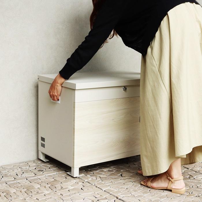 ベンチ収納宅配ボックス 宅配ボックス 一戸建て 収納ボックス 不在対策 再配達防止 一軒家 玄関前 おしゃれ 北欧 モダン カントリー ブラウン ホワイト 木目柄 | ブランド登録なし | 10