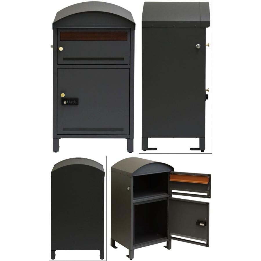 宅配ボックス ポスト付 郵便ポスト 一戸建て 宅配BOX 鍵付き スタンド型 自立 おしゃれ 木目柄 グレー ベージュ 北欧 ヨーロピアン 高級感 スタンドポスト | ブランド登録なし | 13