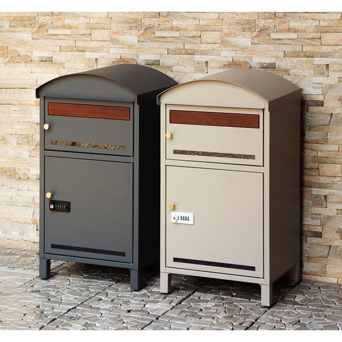 宅配ボックス ポスト付 郵便ポスト 一戸建て 宅配BOX 鍵付き スタンド型 自立 おしゃれ 木目柄 グレー ベージュ 北欧 ヨーロピアン 高級感 スタンドポスト | ブランド登録なし | 03