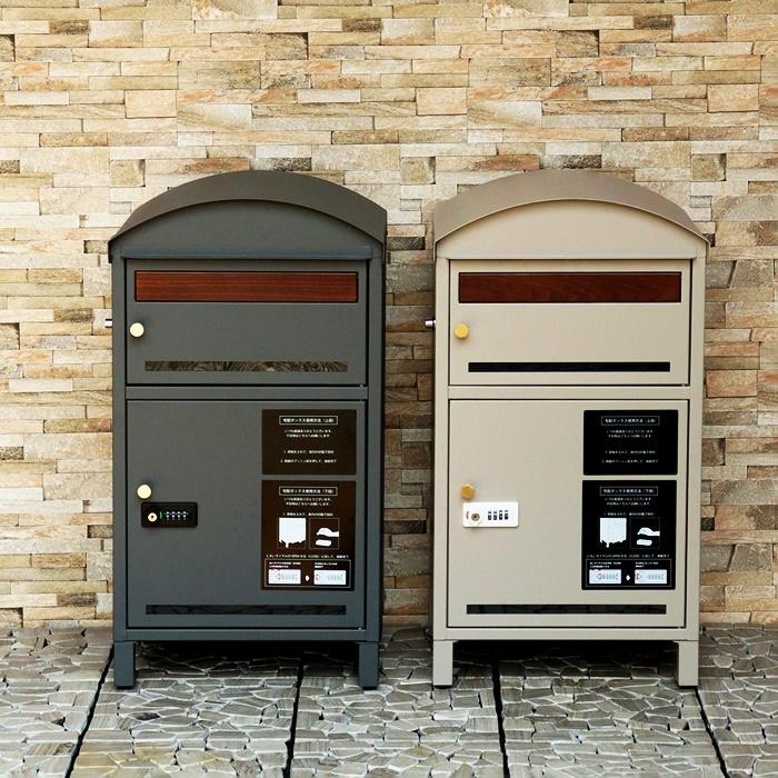 宅配ボックス ポスト付 郵便ポスト 一戸建て 宅配BOX 鍵付き スタンド型 自立 おしゃれ 木目柄 グレー ベージュ 北欧 ヨーロピアン 高級感 スタンドポスト | ブランド登録なし | 04