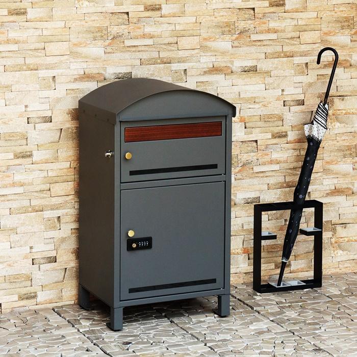 宅配ボックス ポスト付 郵便ポスト 一戸建て 宅配BOX 鍵付き スタンド型 自立 おしゃれ 木目柄 グレー ベージュ 北欧 ヨーロピアン 高級感 スタンドポスト | ブランド登録なし | 05