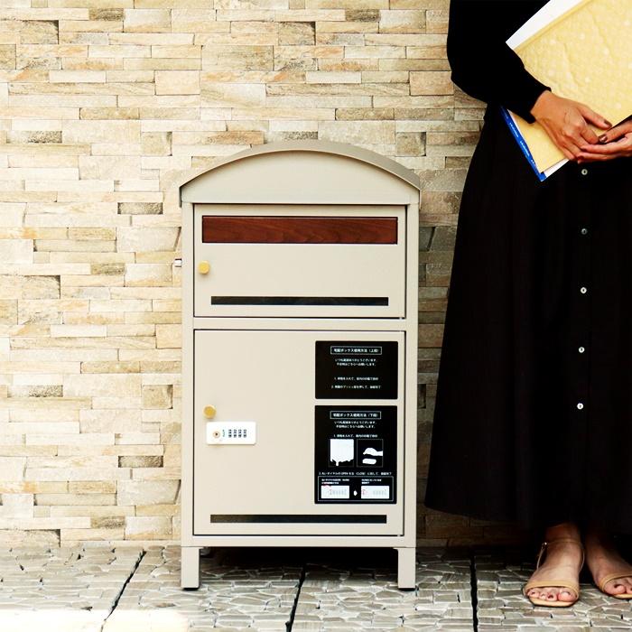 宅配ボックス ポスト付 郵便ポスト 一戸建て 宅配BOX 鍵付き スタンド型 自立 おしゃれ 木目柄 グレー ベージュ 北欧 ヨーロピアン 高級感 スタンドポスト | ブランド登録なし | 06