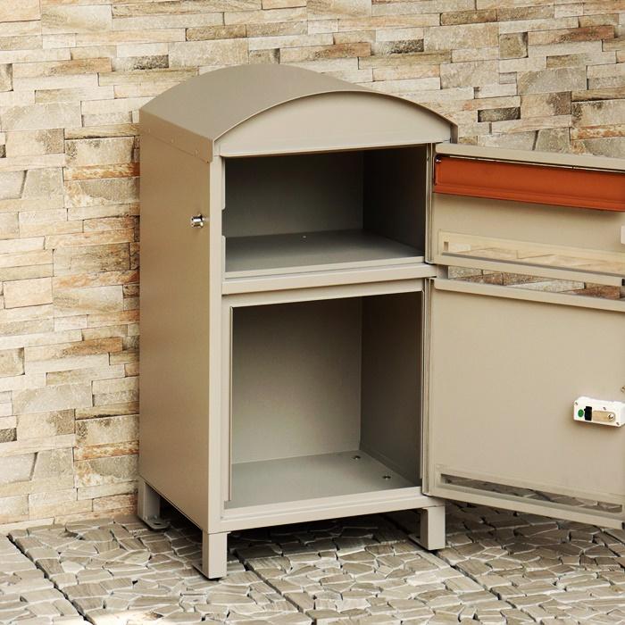 宅配ボックス ポスト付 郵便ポスト 一戸建て 宅配BOX 鍵付き スタンド型 自立 おしゃれ 木目柄 グレー ベージュ 北欧 ヨーロピアン 高級感 スタンドポスト | ブランド登録なし | 07
