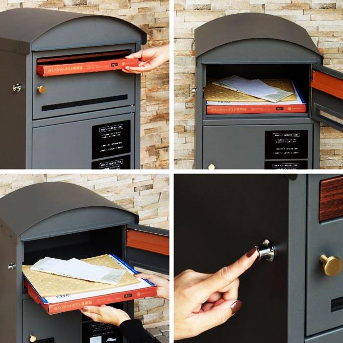 宅配ボックス ポスト付 郵便ポスト 一戸建て 宅配BOX 鍵付き スタンド型 自立 おしゃれ 木目柄 グレー ベージュ 北欧 ヨーロピアン 高級感 スタンドポスト | ブランド登録なし | 08