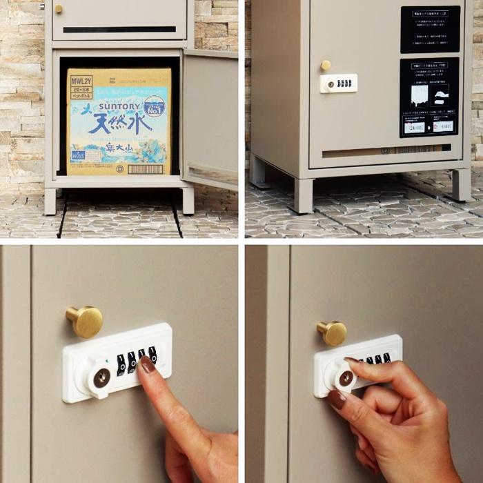 宅配ボックス ポスト付 郵便ポスト 一戸建て 宅配BOX 鍵付き スタンド型 自立 おしゃれ 木目柄 グレー ベージュ 北欧 ヨーロピアン 高級感 スタンドポスト | ブランド登録なし | 09