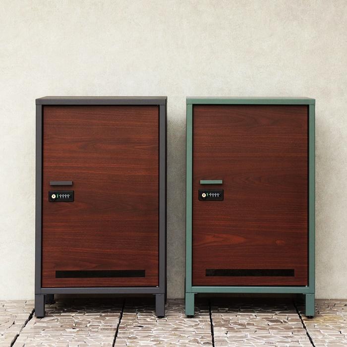 宅配ボックス 木目柄 レトロ 一戸建て ダイヤル錠 ダイヤルロック 不在対策 再配達防止 ブラウン グリーン グレー おしゃれ 北欧 カントリー エクステリア | ブランド登録なし | 03