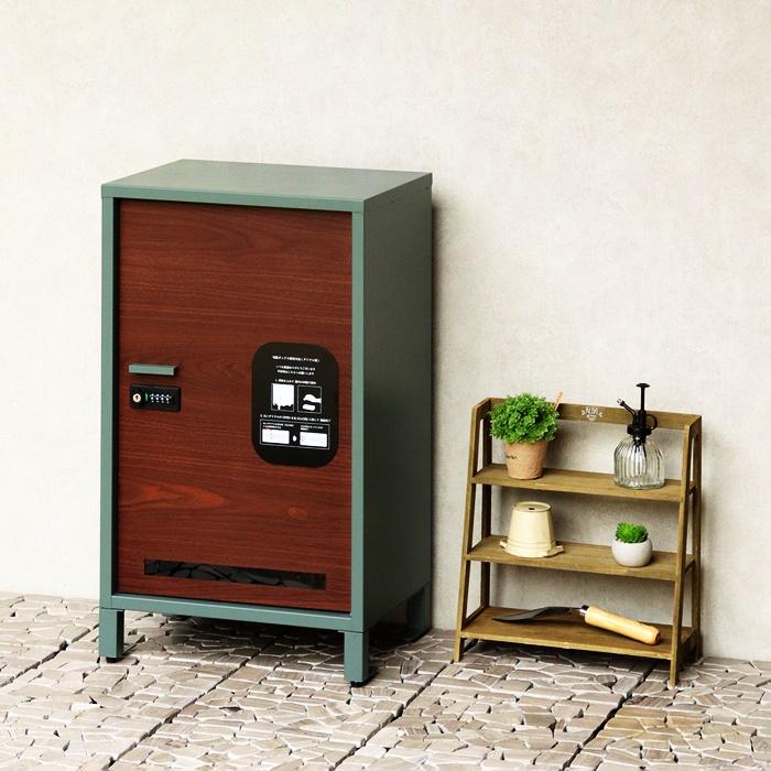 宅配ボックス 木目柄 レトロ 一戸建て ダイヤル錠 ダイヤルロック 不在対策 再配達防止 ブラウン グリーン グレー おしゃれ 北欧 カントリー エクステリア | ブランド登録なし | 05