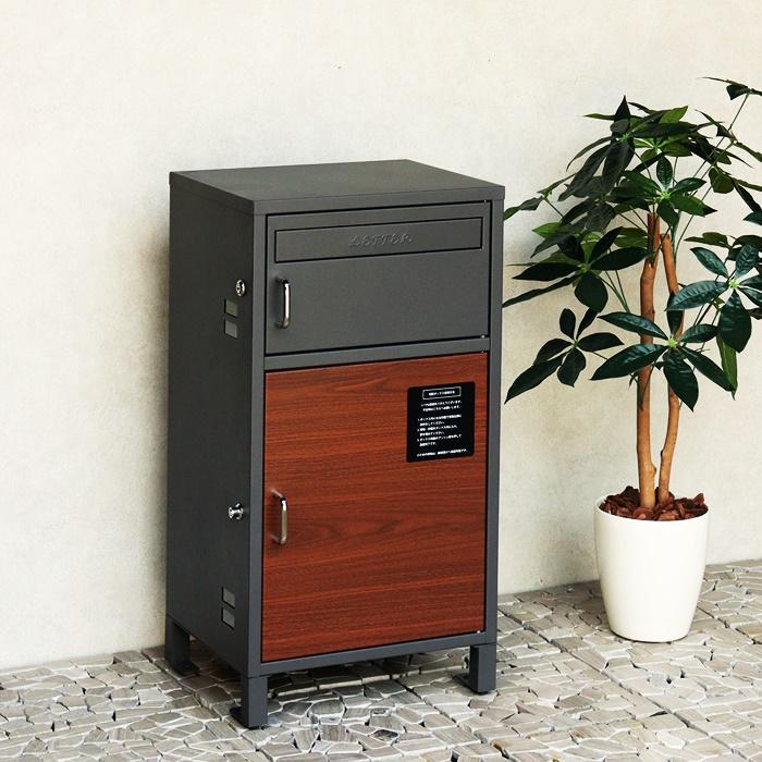 宅配ボックス付ポスト 木目柄 鍵付き ダークグレー ブラウン木目/ミルクティーベージュ ホワイト木目 宅配ボックス 郵便ポスト 自立 おしゃれ 北欧 レトロ | ブランド登録なし | 04