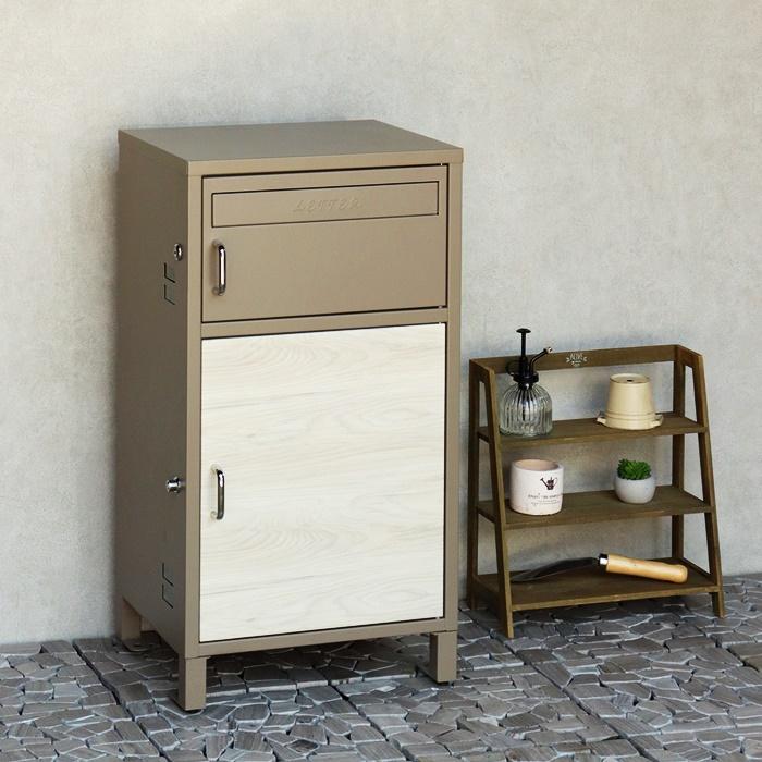 宅配ボックス付ポスト 木目柄 鍵付き ダークグレー ブラウン木目/ミルクティーベージュ ホワイト木目 宅配ボックス 郵便ポスト 自立 おしゃれ 北欧 レトロ | ブランド登録なし | 05