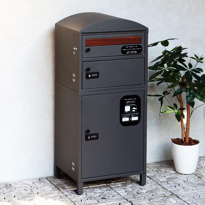 宅配ボックス付きポスト 2段タイプ 鍵付き グレー ベージュ 宅配ボックス 郵便ポスト 自立 スタンド式 金属製 おしゃれ 北欧 レトロ カントリー モダン 一軒家 | ブランド登録なし | 04