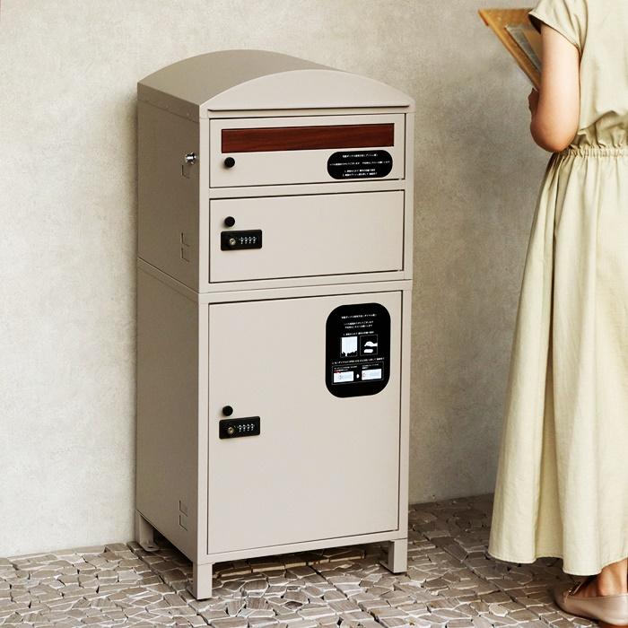 宅配ボックス付きポスト 2段タイプ 鍵付き グレー ベージュ 宅配ボックス 郵便ポスト 自立 スタンド式 金属製 おしゃれ 北欧 レトロ カントリー モダン 一軒家 | ブランド登録なし | 05