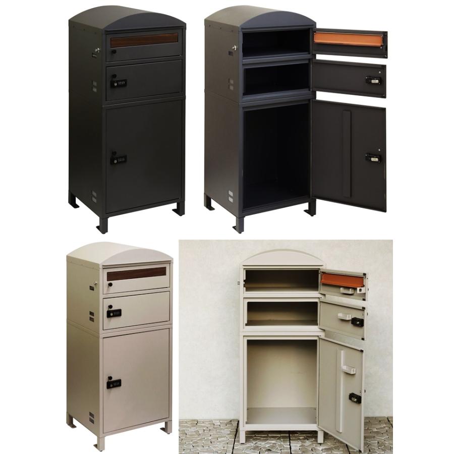 宅配ボックス付きポスト 2段タイプ 鍵付き グレー ベージュ 宅配ボックス 郵便ポスト 自立 スタンド式 金属製 おしゃれ 北欧 レトロ カントリー モダン 一軒家 | ブランド登録なし | 08